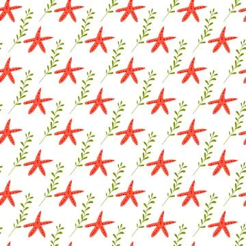 Summer abstract seamless pattern of marine plants. Stock Illustration