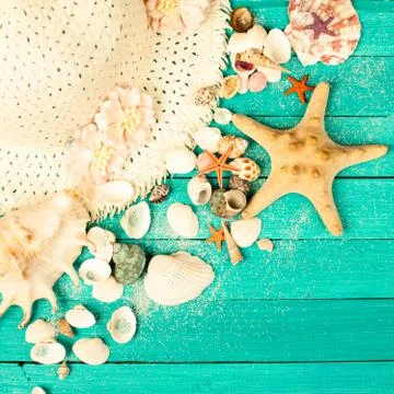 Summer accessories and shells Stock Photos