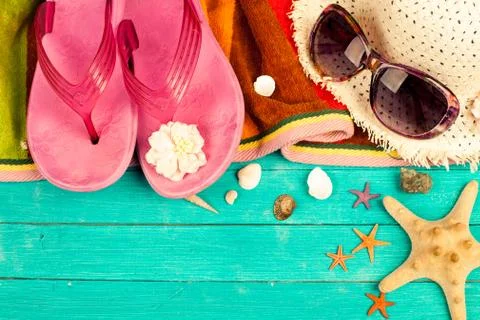 Summer accessories and shells Stock Photos