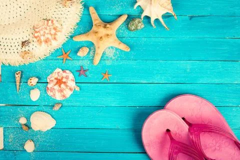 Summer accessories and shells Stock Photos