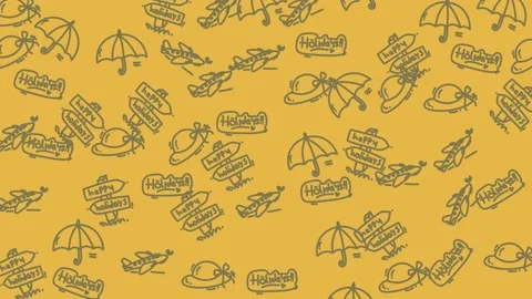 Summer Accessories Pattern - Hats, Umbrellas, and Sunglasses on Yellow Back.. Stock Footage 318533432
