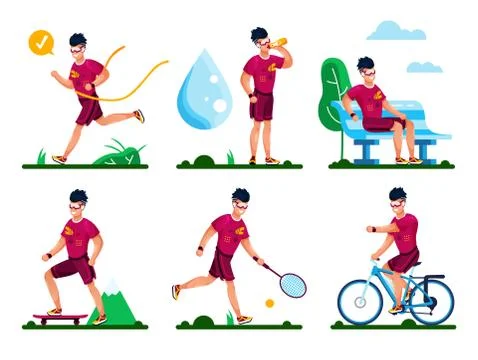 Summer Active Recreation Flat Vector Concepts Set Stock Illustration