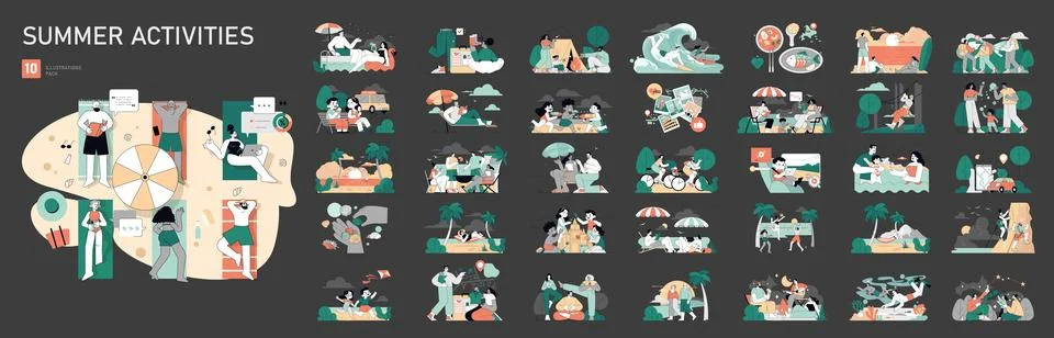 Summer Activities. Flat Vector Illustration Stock Illustration