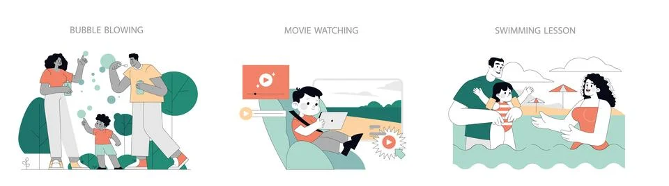 Summer Activities. Flat Vector Illustration 스톡 일러스트