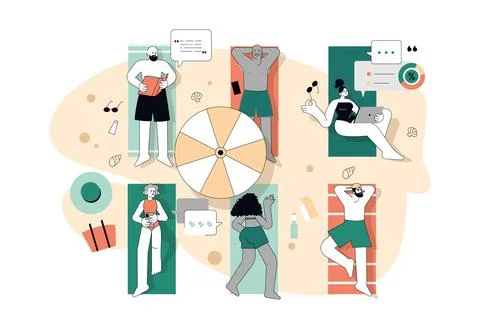 Summer Activities. Flat Vector Illustration Illustrazione stock
