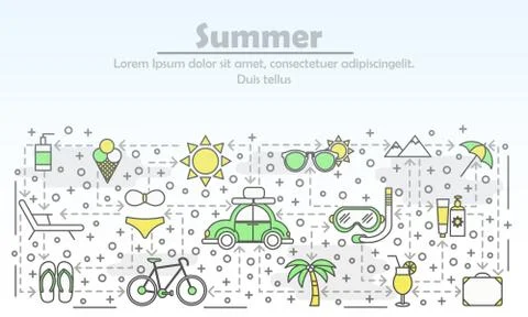 Summer advertising vector flat line art illustration Illustrazione stock