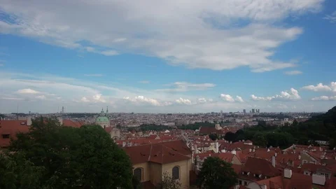 Summer aerial timelapse view of the Old Town architecture with red roofs in Stock Footage 85365431