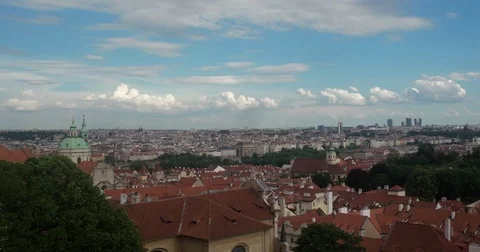 Summer aerial timelapse view of the Old Town architecture with red roofs in Stock Footage 85365704