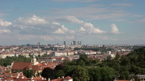 Summer aerial timelapse view of the Old Town architecture with red roofs in Stock Footage 85365877