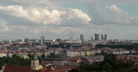 Summer aerial timelapse view of the Old Town architecture with red roofs in Stock Footage 85366018