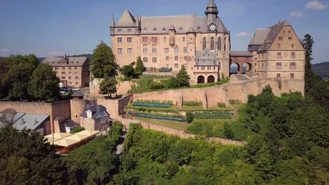 Summer Aerial View Medieval Castle Marburg Germany Stock Footage 102468071