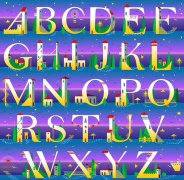 Summer Alphabet. Vector Illustration Illustrazione stock