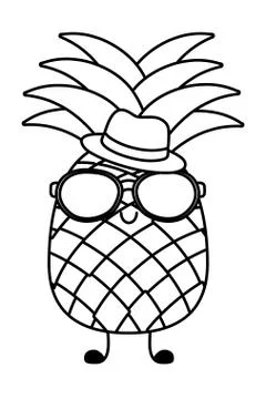 Summer and beach cartoons elements in black and white Stock Illustration