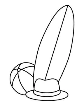 Summer and beach cartoons elements in black and white イラスト素材