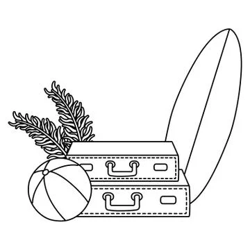 Summer and beach cartoons elements in black and white Stock Illustration