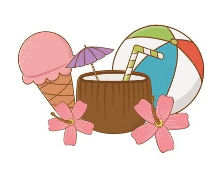 Summer and beach cartoons elements Stock Illustration