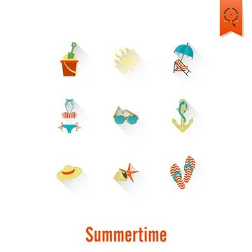 Summer and Beach Simple Flat Icons Summer and Beach Simple Flat Icons, Tra... Stock Photos
