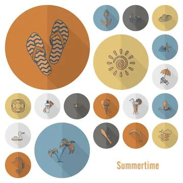 Summer and Beach Simple Flat Icons Summer and Beach Simple Flat Icons, Tra... Stock Photos