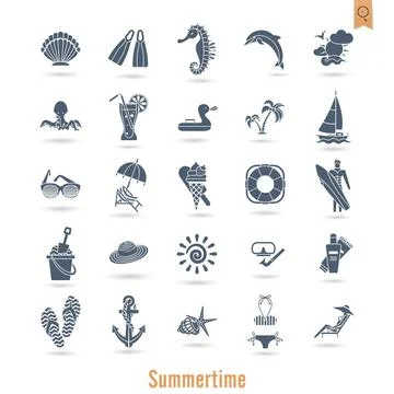 Summer and Beach Simple Flat Icons Summer and Beach Simple Flat Icons, Tra... Stock Photos