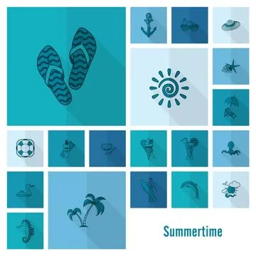 Summer and Beach Simple Flat Icons Summer and Beach Simple Flat Icons, Tra... Stock Photos