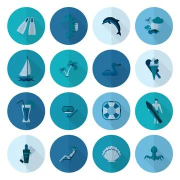 Summer and Beach Simple Flat Icons Summer and Beach Simple Flat Icons, Tra... Stock Photos