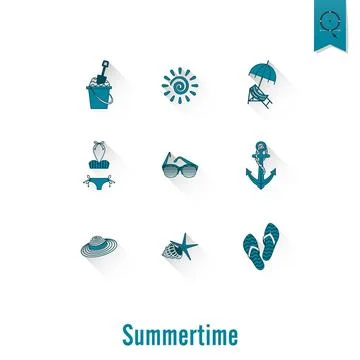 Summer and Beach Simple Flat Icons Summer and Beach Simple Flat Icons, Tra... Stock Photos