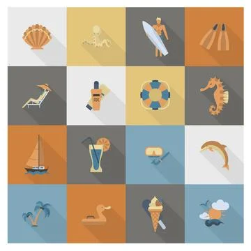 Summer and Beach Simple Flat Icons Summer and Beach Simple Flat Icons, Tra... Stock Photos