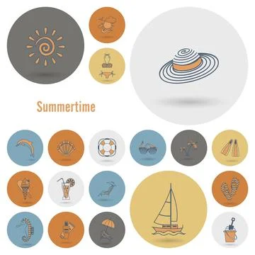 Summer and Beach Simple Flat Icons Summer and Beach Simple Flat Icons, Tra... Stock Photos