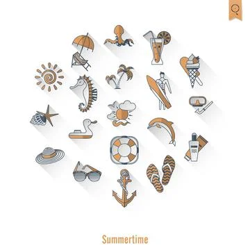 Summer and Beach Simple Flat Icons Summer and Beach Simple Flat Icons, Tra... Stock Photos
