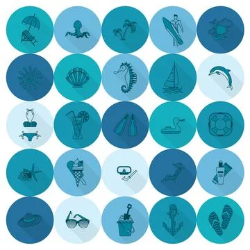 Summer and Beach Simple Flat Icons Summer and Beach Simple Flat Icons, Tra... Stock Photos