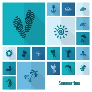 Summer and Beach Simple Flat Icons Summer and Beach Simple Flat Icons, Tra... Stock Photos