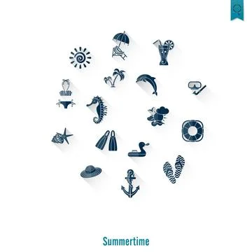 Summer and Beach Simple Flat Icons Summer and Beach Simple Flat Icons, Tra... Stock Photos