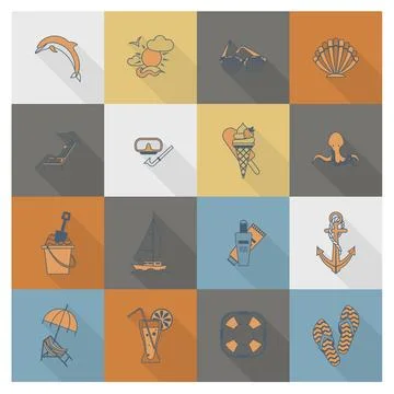 Summer and Beach Simple Flat Icons Summer and Beach Simple Flat Icons, Tra... Stock Photos