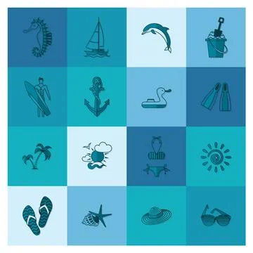 Summer and Beach Simple Flat Icons Summer and Beach Simple Flat Icons, Tra... Stock Photos