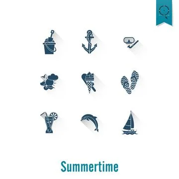 Summer and Beach Simple Flat Icons Summer and Beach Simple Flat Icons, Tra... Stock Photos