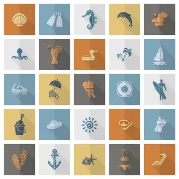 Summer and Beach Simple Flat Icons Summer and Beach Simple Flat Icons, Tra... Stock Photos