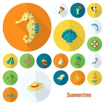 Summer and Beach Simple Flat Icons Summer and Beach Simple Flat Icons, Tra... Stock Photos