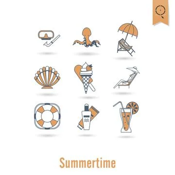 Summer and Beach Simple Flat Icons Summer and Beach Simple Flat Icons, Tra... Stock Photos