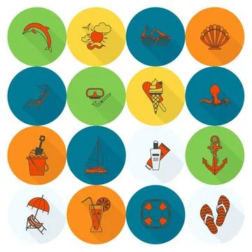 Summer and Beach Simple Flat Icons Summer and Beach Simple Flat Icons, Tra... Stock Photos
