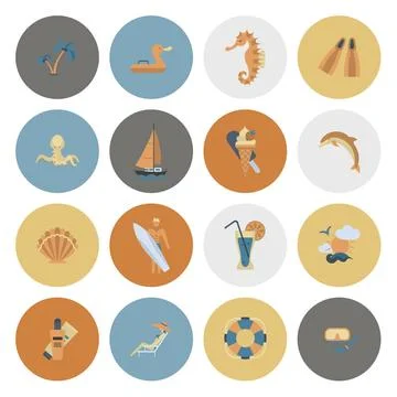 Summer and Beach Simple Flat Icons Summer and Beach Simple Flat Icons, Tra... Stock Photos