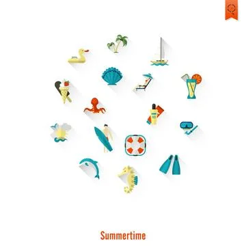 Summer and Beach Simple Flat Icons Summer and Beach Simple Flat Icons, Tra... Stock Photos