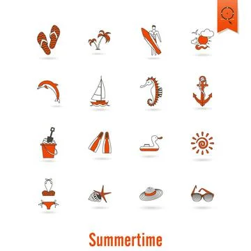 Summer and Beach Simple Flat Icons Summer and Beach Simple Flat Icons, Tra... Stock Photos