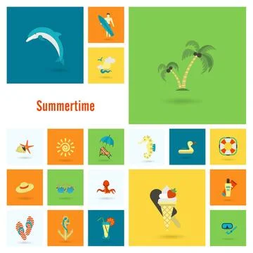Summer and Beach Simple Flat Icons Summer and Beach Simple Flat Icons, Tra... Stock Photos