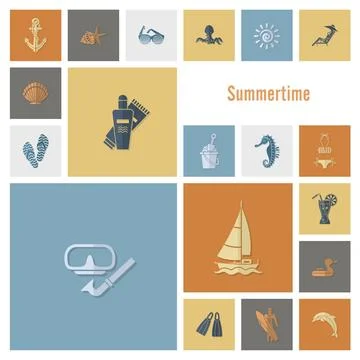 Summer and Beach Simple Flat Icons Summer and Beach Simple Flat Icons, Tra... Stock Photos