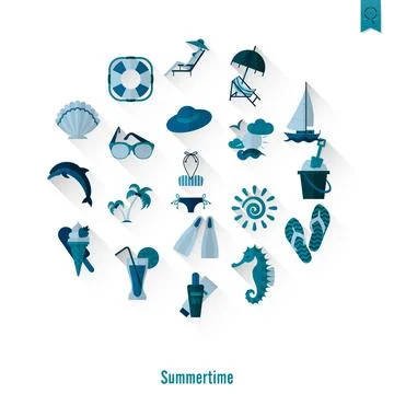 Summer and Beach Simple Flat Icons Summer and Beach Simple Flat Icons, Tra... Stock Photos