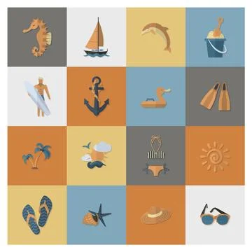 Summer and Beach Simple Flat Icons Summer and Beach Simple Flat Icons, Tra... Stock Photos