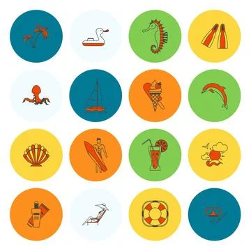 Summer and Beach Simple Flat Icons Summer and Beach Simple Flat Icons, Tra... Stock Photos