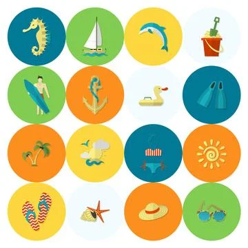Summer and Beach Simple Flat Icons Summer and Beach Simple Flat Icons, Tra... Stock Photos