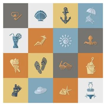 Summer and Beach Simple Flat Icons Summer and Beach Simple Flat Icons, Tra... Stock Photos