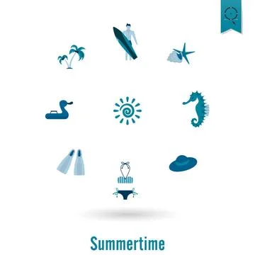 Summer and Beach Simple Flat Icons Summer and Beach Simple Flat Icons, Tra... Stock Photos
